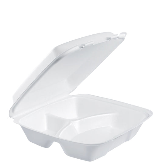 Dart 9 in XPS Foam 3-Compartment Container with Removable Lid White 90HT3R-200