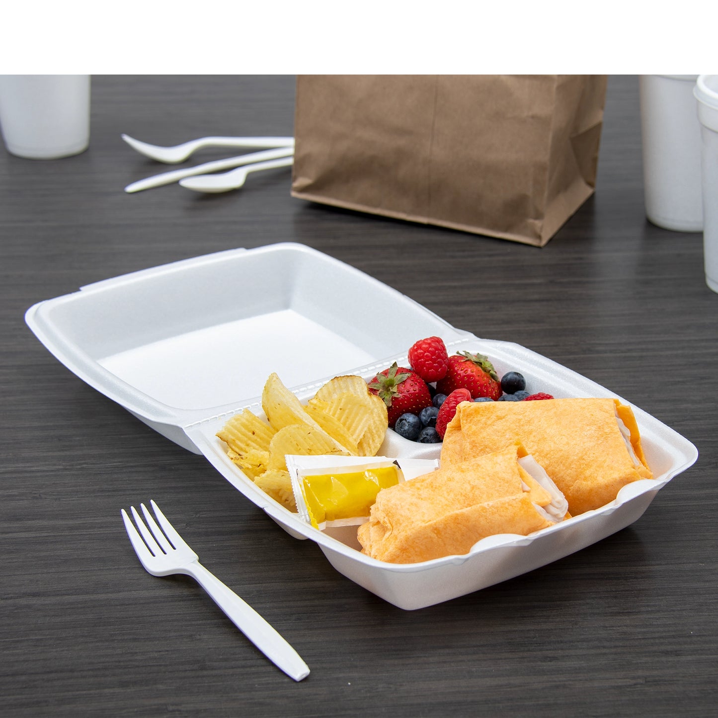 Dart 9 in XPS Foam 3-Compartment Container with Removable Lid White 90HT3R-200