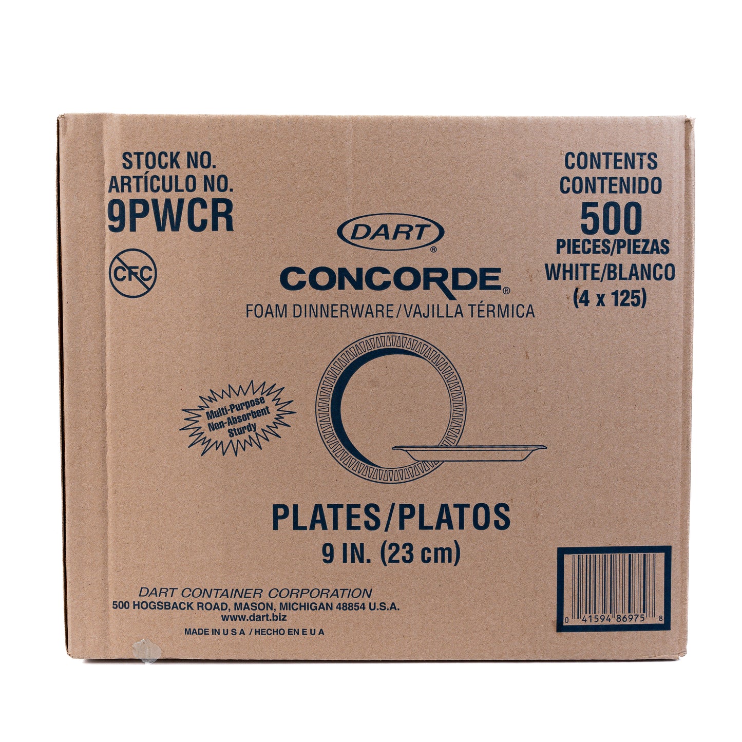 Dart Concorde Foam Dinnerware 9in Plates 500