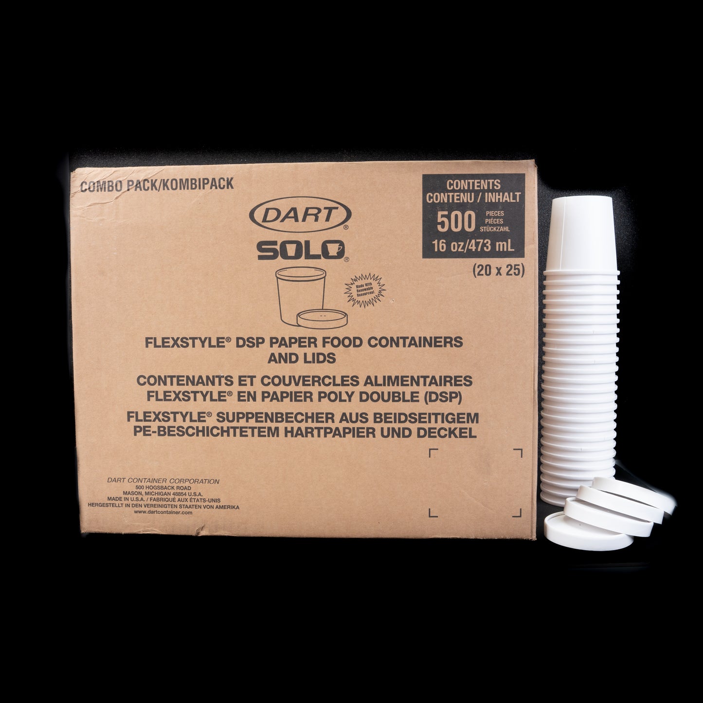 Dart 16 OZ Flexstyle DSP Paper Food Containers And Lids 500pcs