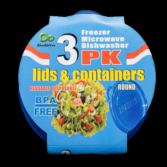 Plastic Food Round Containers 3pk Tuppers Round Azul