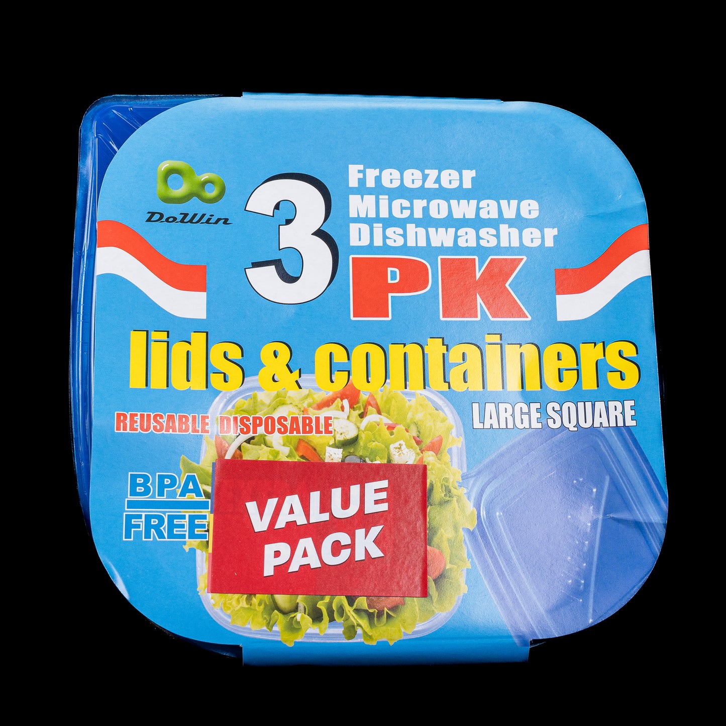Plastic Food Large Square Containers 3pk Tuppers Value Pack 31oz Azul