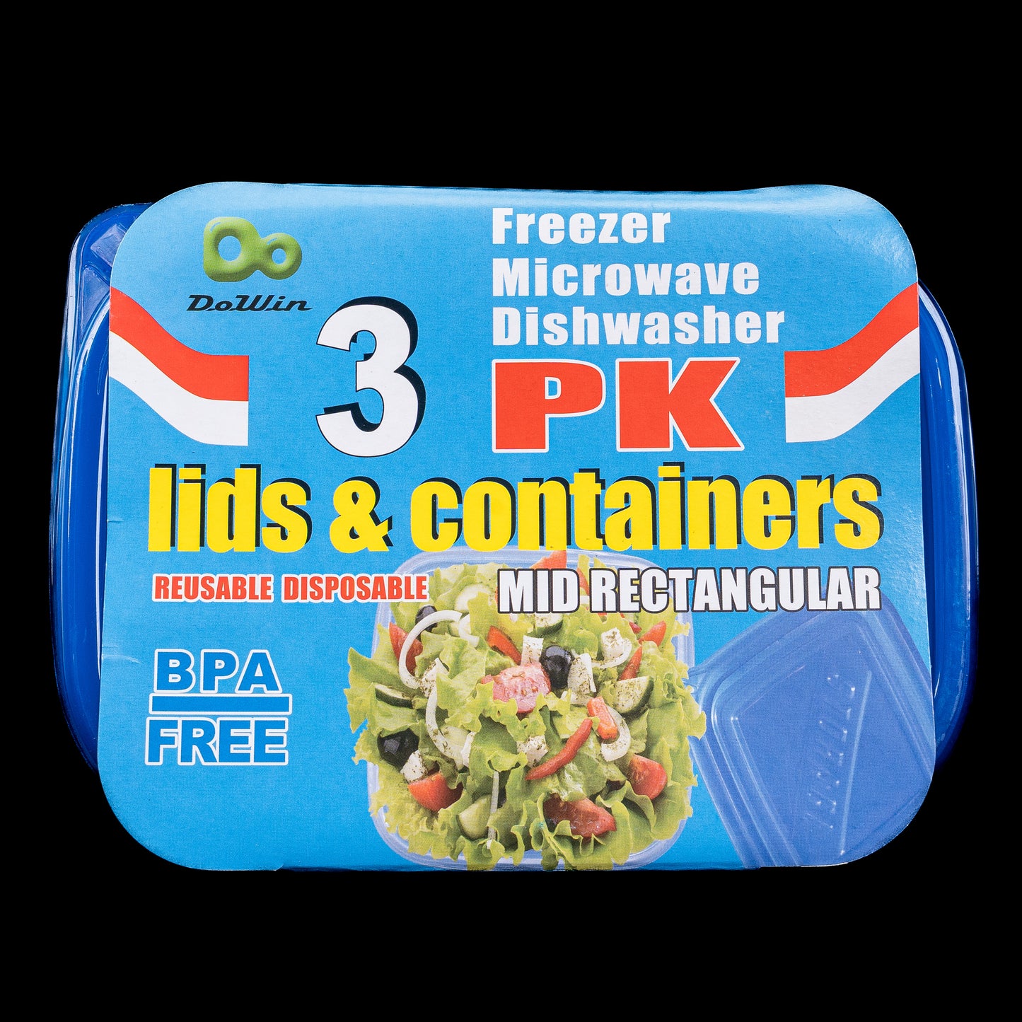 Plastic Food Mid Rectangular Containers 3pk Tuppers 24oz Azul