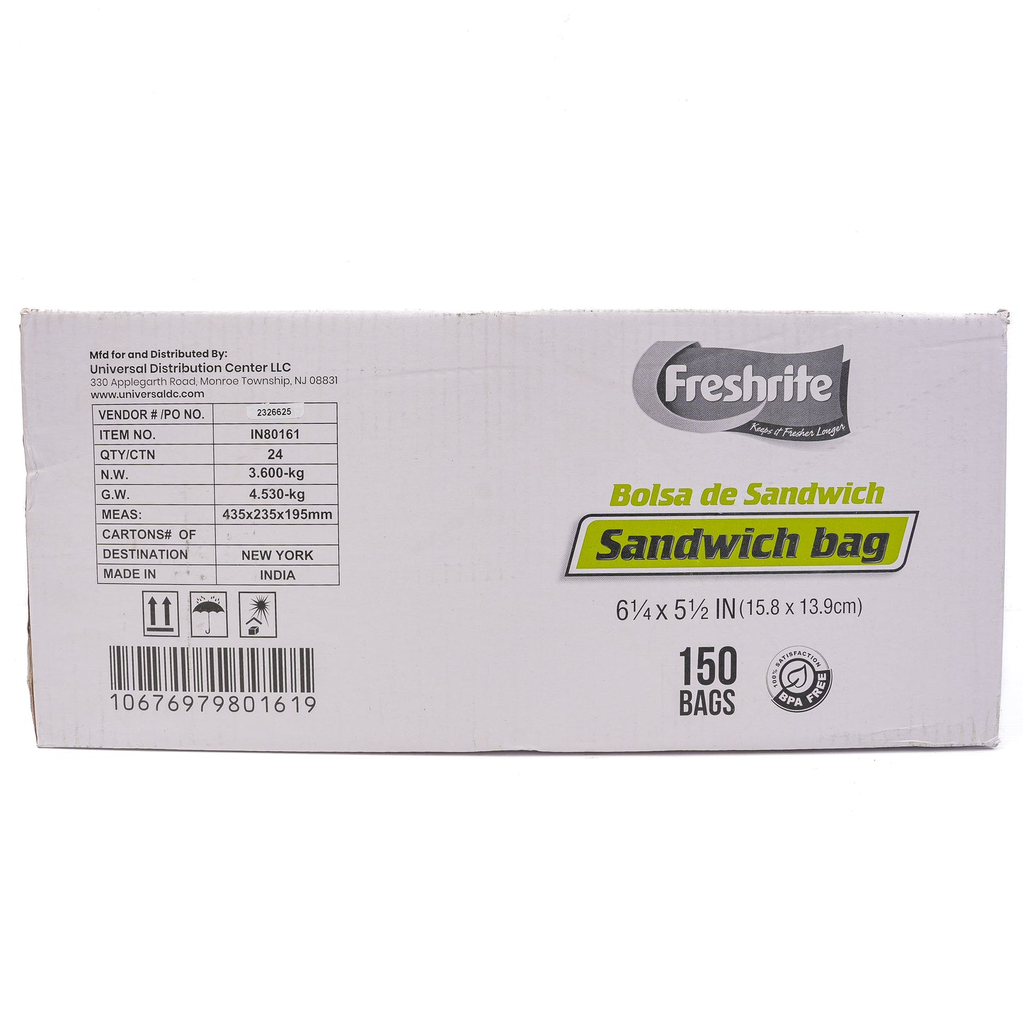 Freshrite Sandwich 6 1/4 in x 5 1/2 in Fold Top Plastic Bags 24/150 pcs