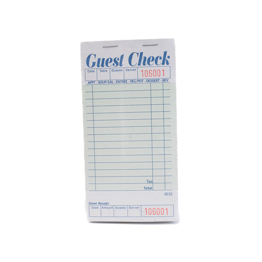 Guest Check Carbonless 2 part Booked Green 10 Books G6000