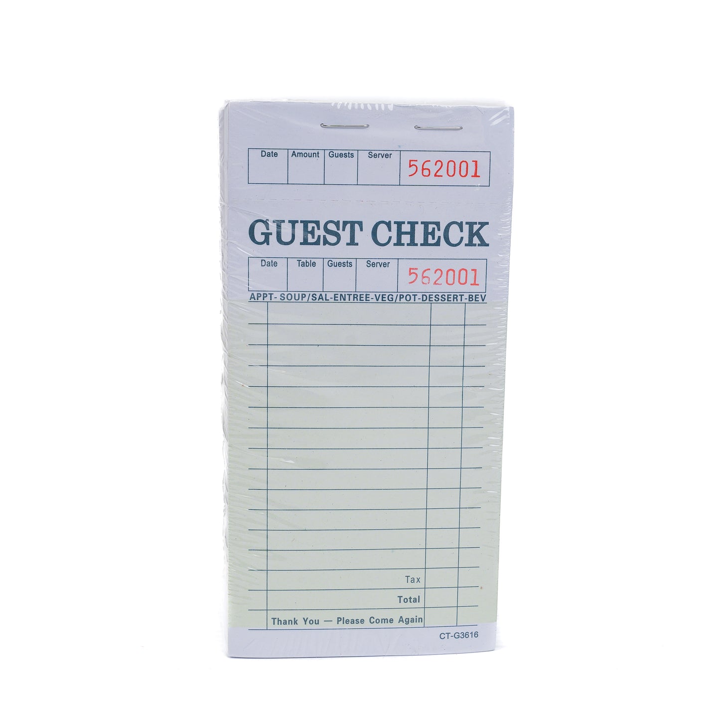 Guest Checks Carborless Paper 1 Part Green 10 Books G3616