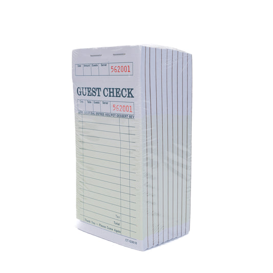 Guest Checks Carborless Paper 1 Part Green 10 Books G3616