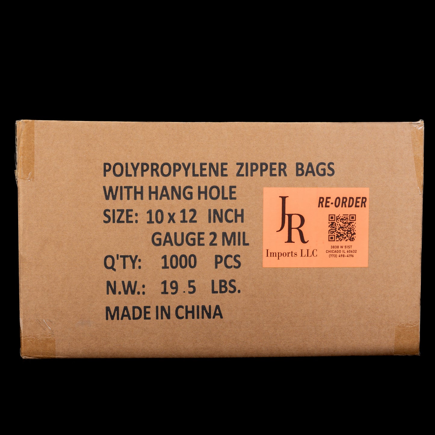 JR Imports 10X12 Polypropylene Zipper Bags with Hang Hole 2Mil / 1000pcs