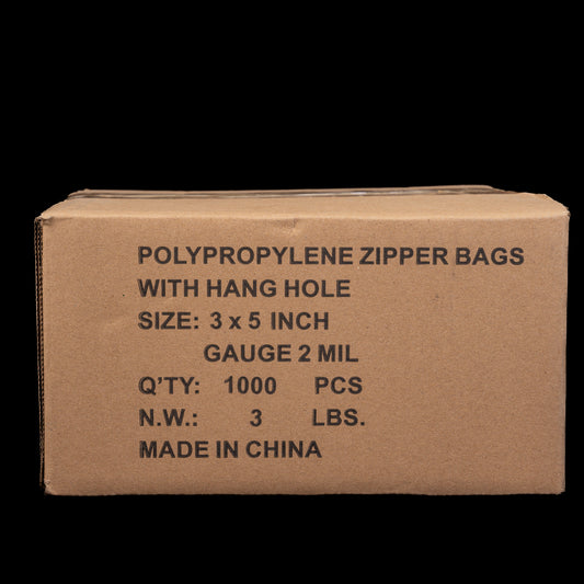 JR Imports 3X5 Polypropylene Zipper Bags with Hang Hole 2Mil / 1000pcs