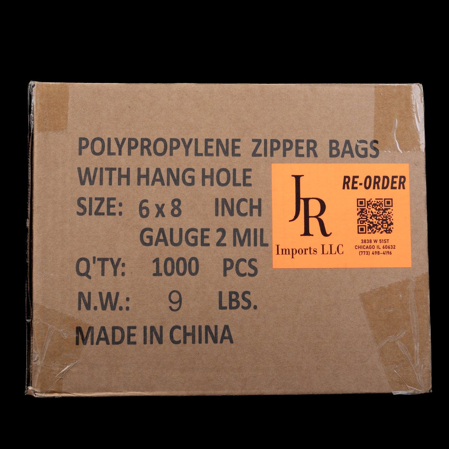 JR Imports 6X8 Polypropylene Zipper Bags with Hang Hole 2Mil / 1000pcs