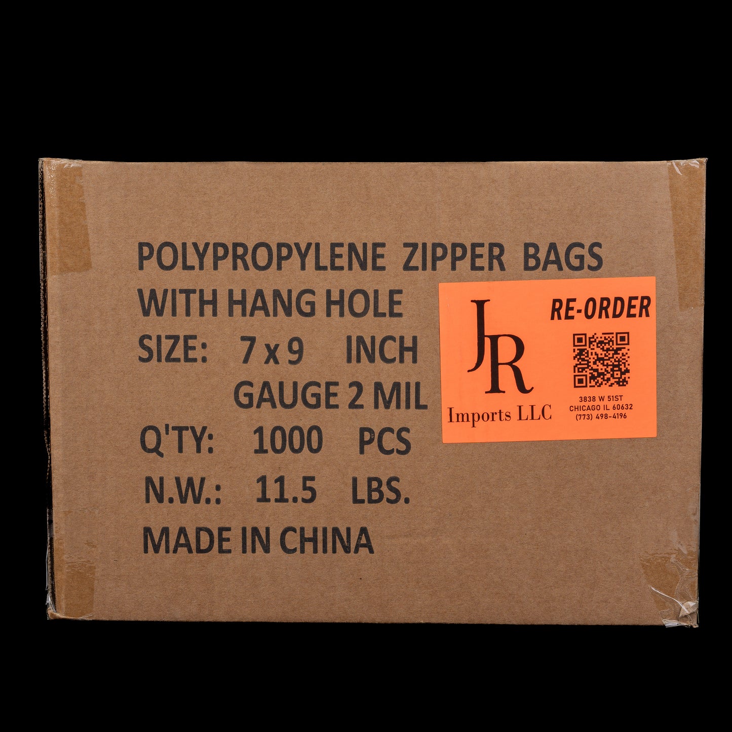 JR Imports 7x9 Polypropylene Zipper Bags with Hang Hole 2Mil / 1000pcs