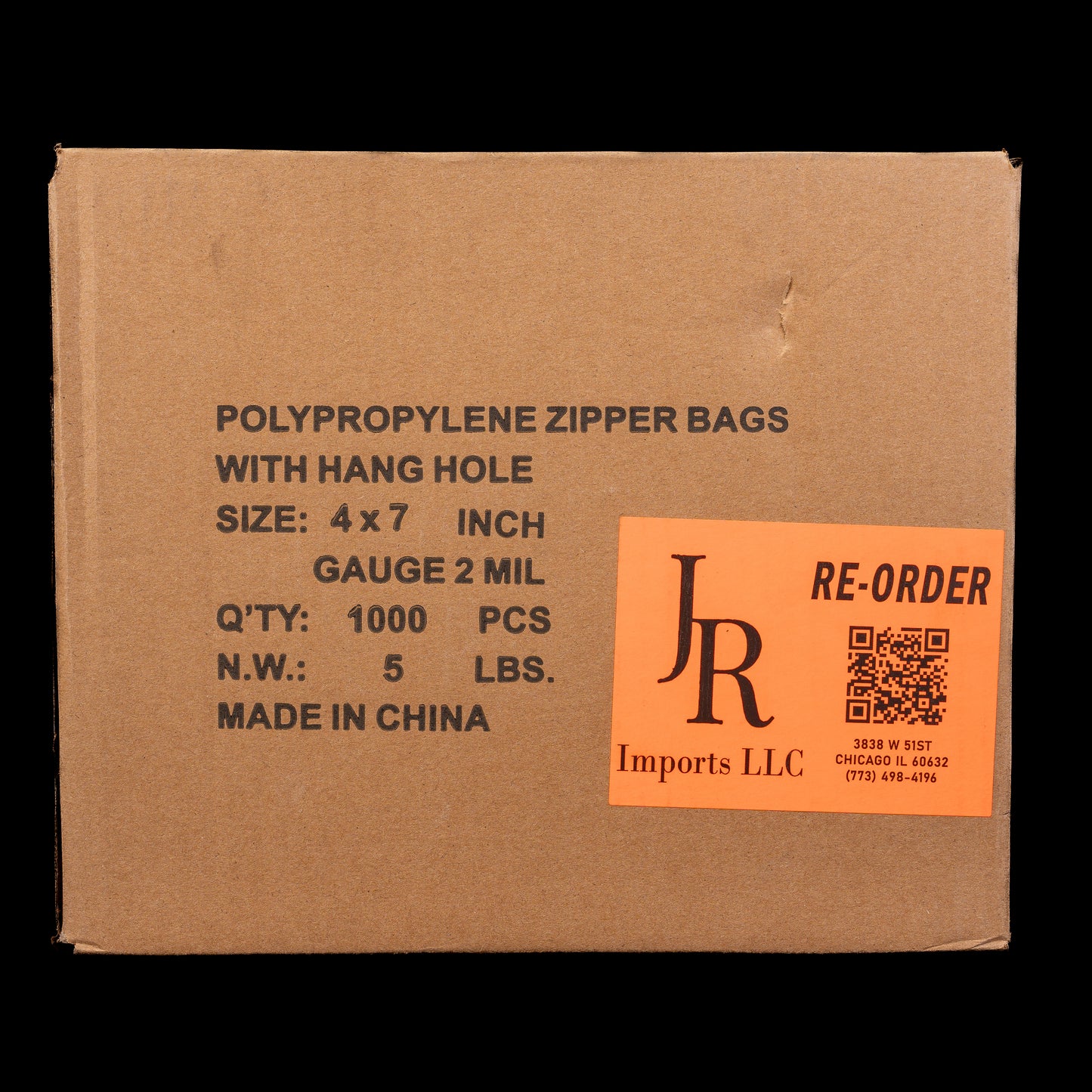 JR Imports 4X7 Polypropylene Zipper Bags with Hang Hole 2Mil / 1000pcs