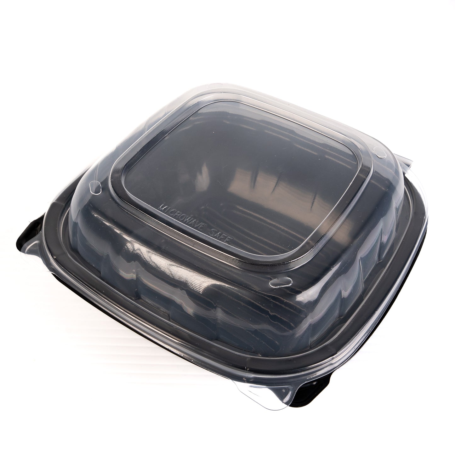 Microwavable 5x5 1-Compartment Black / Clear Plastic Hinged Container