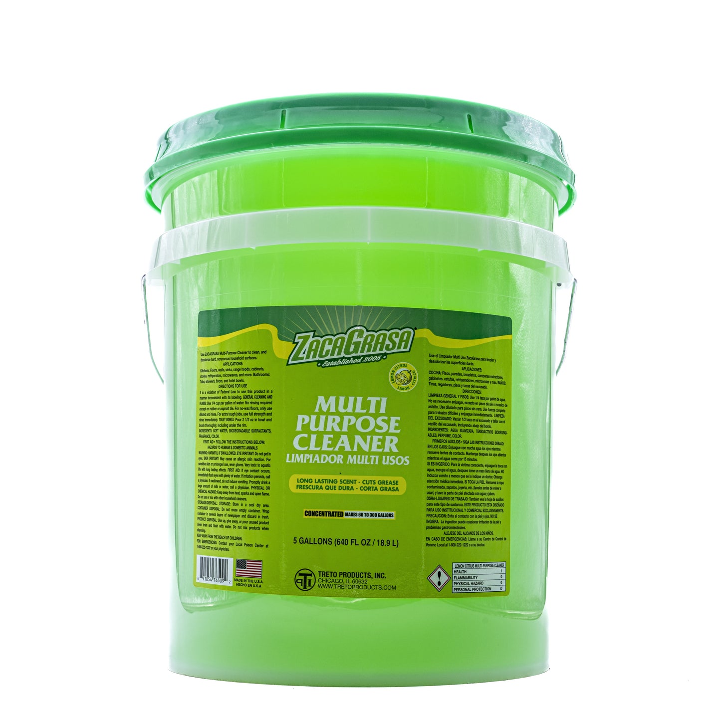 ZacaGrasa Multi Purpose Cleaner Multi Uso ( Esencia de Limón) Lemon Scent (5 Gallons /Cubeta)