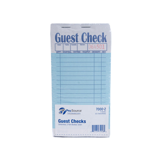 Guest Check Carbonless 2 part Booked Green 10 Books G7000
