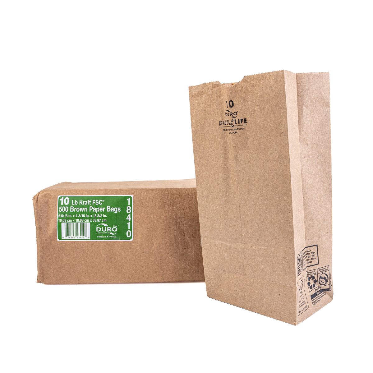 Duro 10 LB Kraft FSC Brown Paper Bags 500 18410