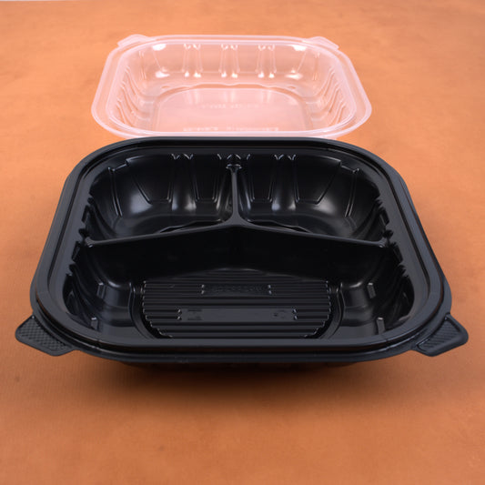 9x9 3 Comp Black Bottom Clear Lid (Container De Plastico Anchor)-100