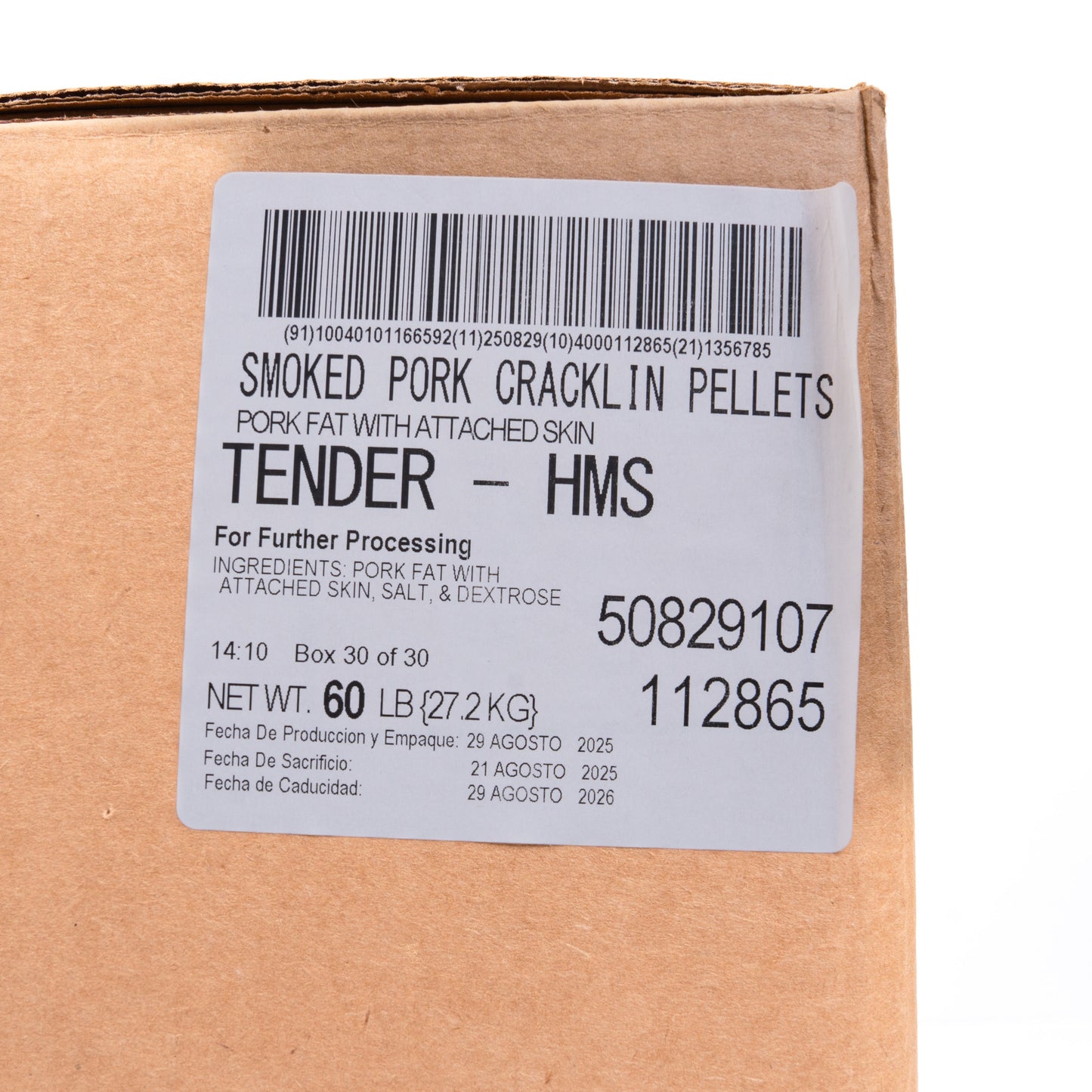 Whitefeather Smoked Pork Cracklin Pellets 60 Lbs Box