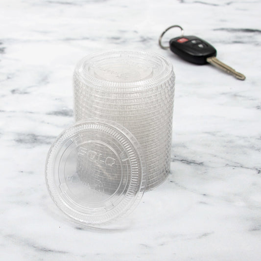 1.5-2.5 oz PET Plastic Soufflé Cup Lid - Clear (Tapa 2oz)-2500