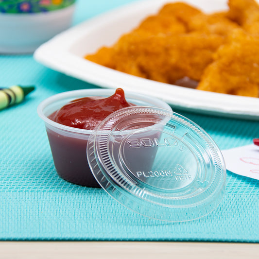 1.5-2.5 oz PET Plastic Soufflé Cup Lid - Clear (Tapa 2oz)-2500