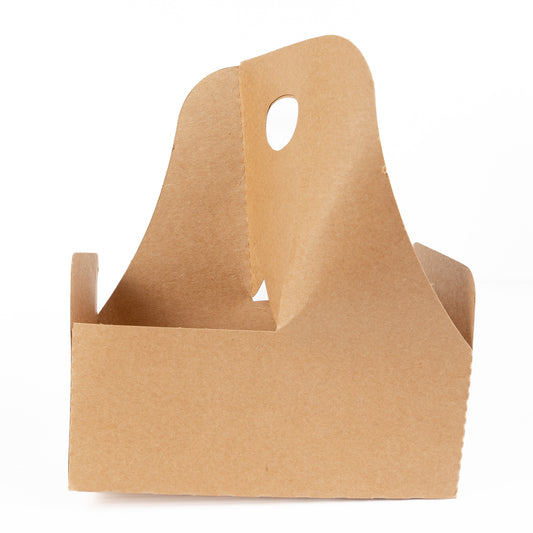 2 Cup Holder With Handle Kraft Cardboard Beverage Carrier-250