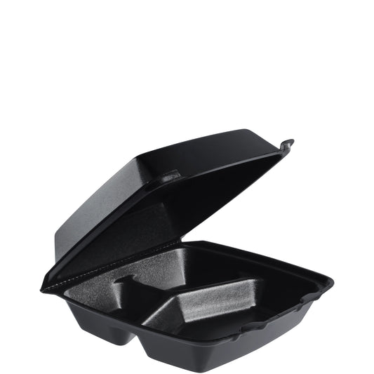 Dart 8.5in Foam 3-Compartment Container with Removable Lid Black 85HT3-200