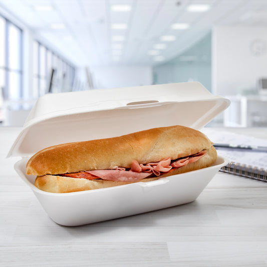 Dart 9x5in Foam Hoagie All Purpose Container w Removable Lid  White 99HT1R-500