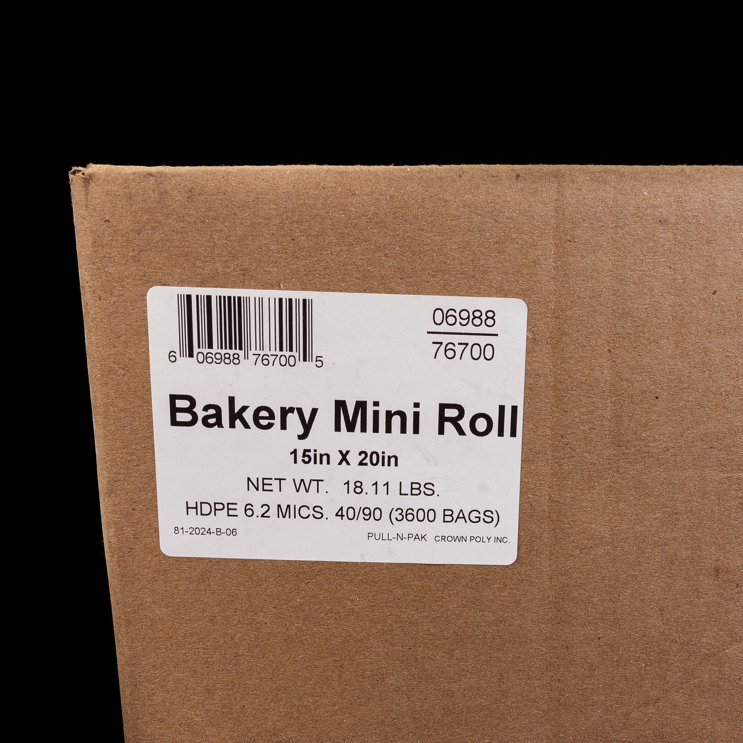 Bakery Mini Roll 15X20 HDPE 6.2 MICS 40/90 3600 Bags (Crown)