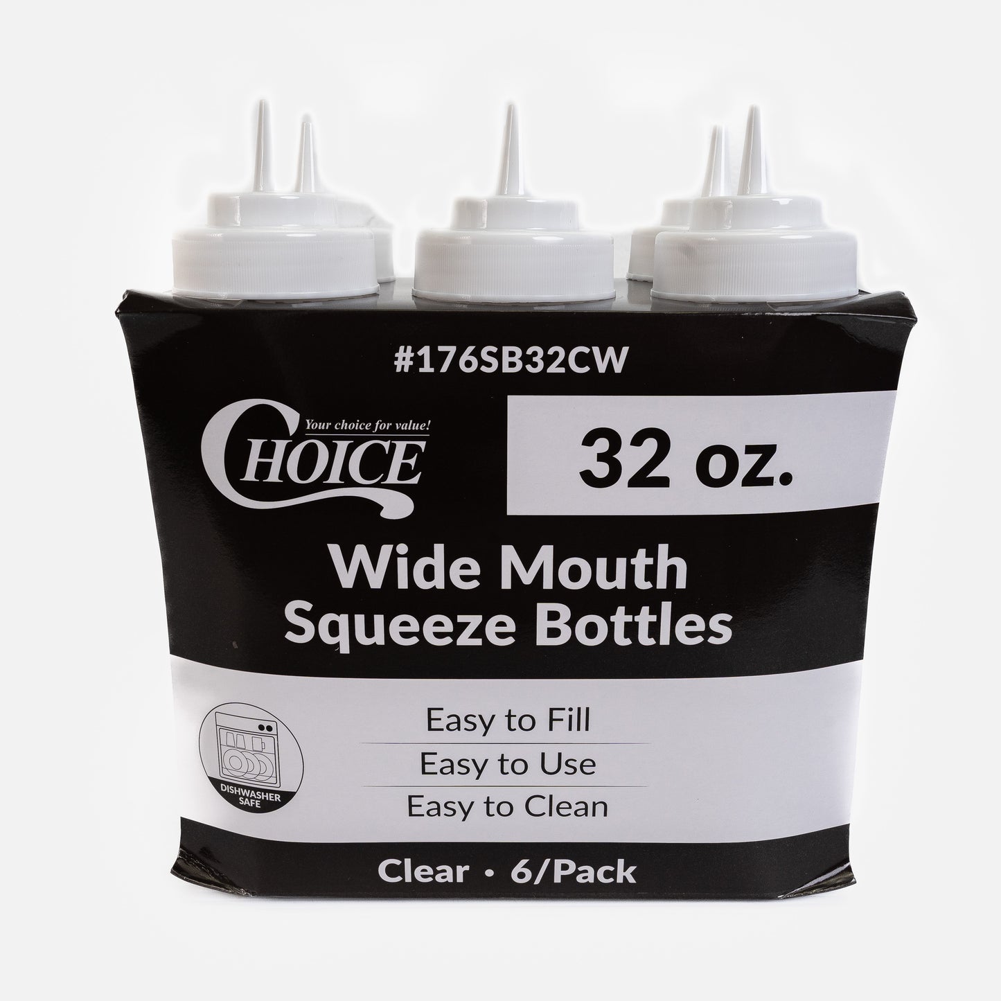Choice Clear Wide Mouth Squeeze Bottles 6/32OZ (Botellas Para Salsa)
