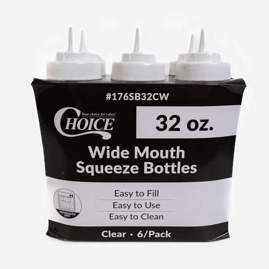 Choice Clear Wide Mouth Squeeze Bottles 6/32OZ (Botellas Para Salsa)