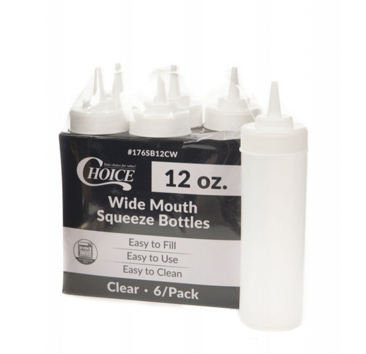 Wide Mouth Squeeze Clear Plastic Bottles 6/12OZ  (Botellas Para Salsa)