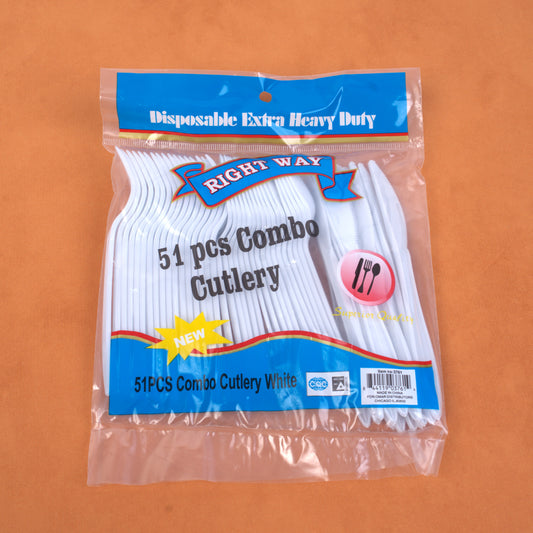 Disposable Extra Heavy Duty White Mixed Cutlery 51ct