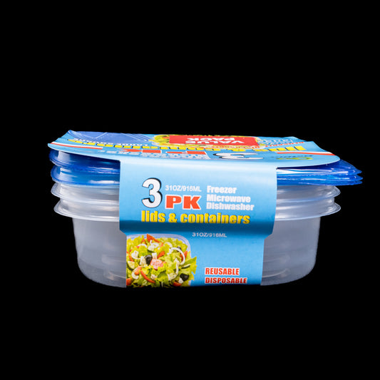 Plastic Food Large Square Containers 3pk Tuppers Value Pack 31oz Azul