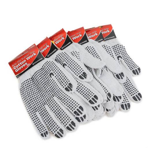 Dynamik Cotton Work Gloves Anti Slip Rubber Grip 6/2CT PairGloves