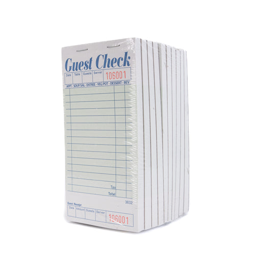 Guest Check Carbonless 2 part Booked Green 10 Books G6000