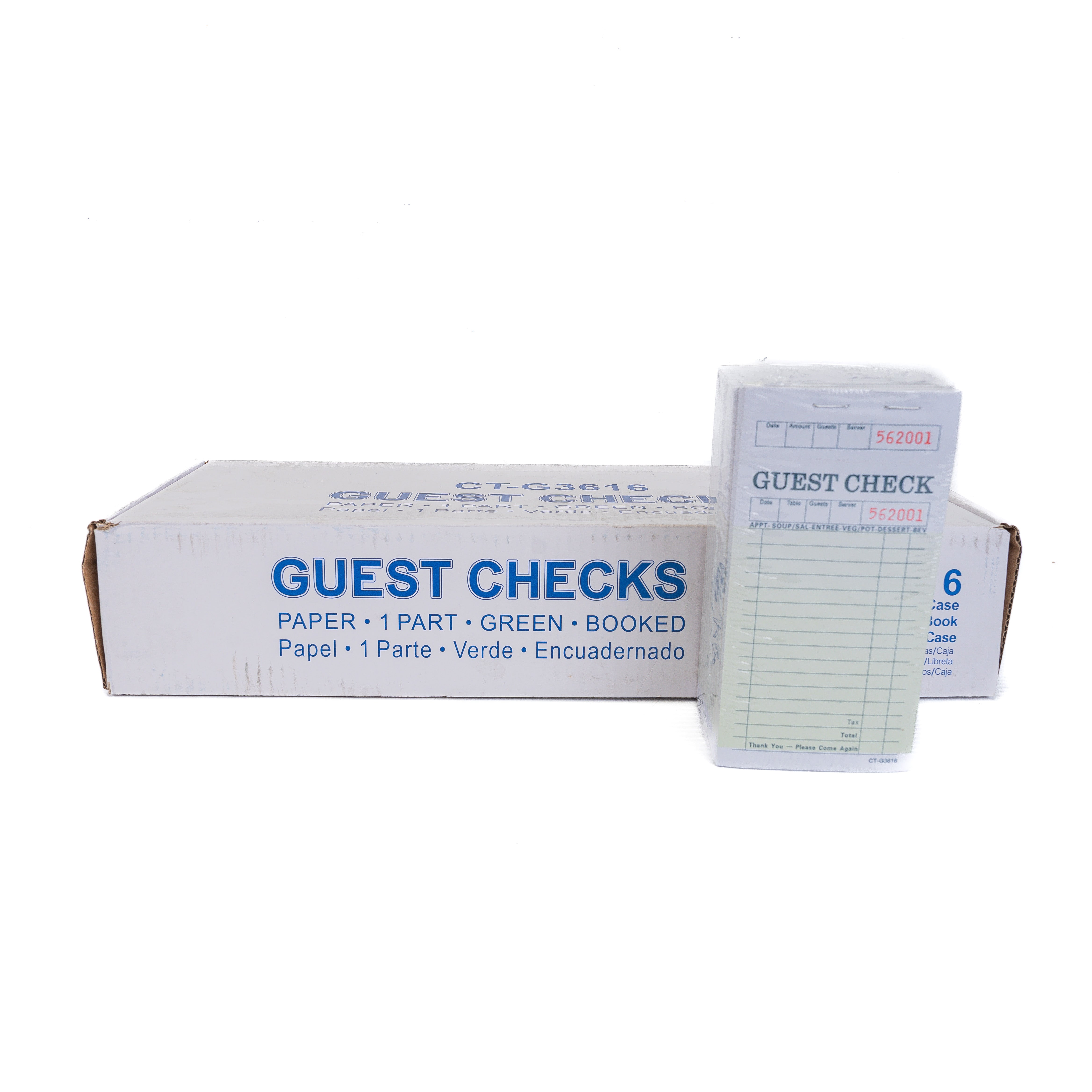 Paper Cheeks Guest Checks Carborless Paper 1 Part Green 10 Books 50/50 G3616 โ JR ...