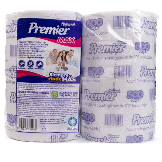 Premier Max Mega Roll Toilet Paper Sheets Papel De Baño 500 10/4rls