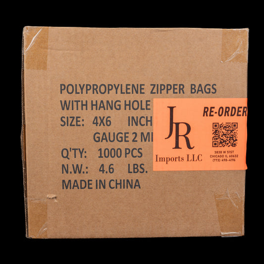 JR Imports 4X6 Polypropylene Zipper Bags with Hang Hole 2Mil / 1000pcs