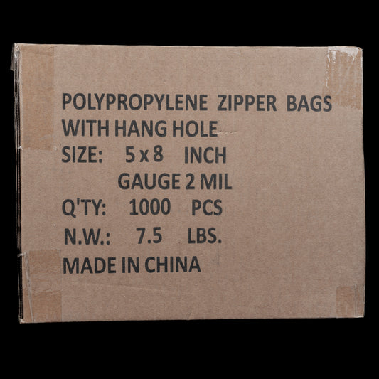 JR Imports 5X8 Polypropylene Zipper Bags with Hang Hole 2Mil / 1000pcs