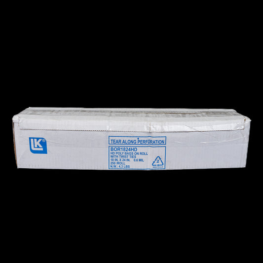 LK HD Poly Bags on Roll with Twist Ties 18x24 0.6mil 250/Roll
