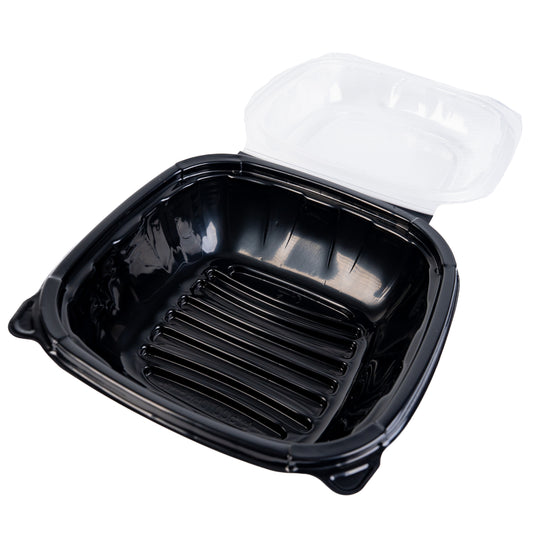 Microwavable 5x5 1-Compartment Black / Clear Plastic Hinged Container