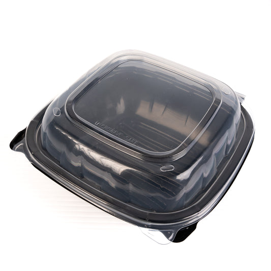 Microwavable 5x5 1-Compartment Black / Clear Plastic Hinged Container