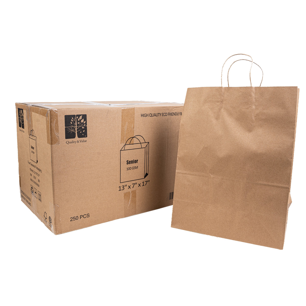 Quality Value Kraft Bag 13x7x17 250 Pcs