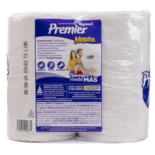Premier Higienol Mega Roll Toilet Paper Sheets Papel De Baño 400 12/4rls