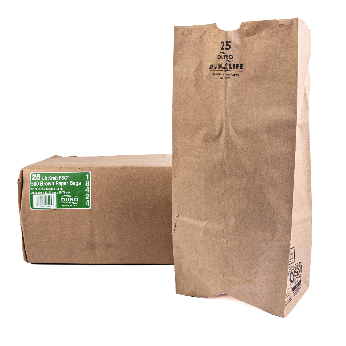 Duro 25 LB Kraft FSC Brown Paper Bags 500 18424
