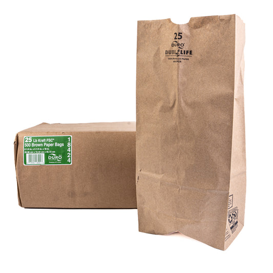 Duro 25 LB Kraft FSC Brown Paper Bags 500 18424