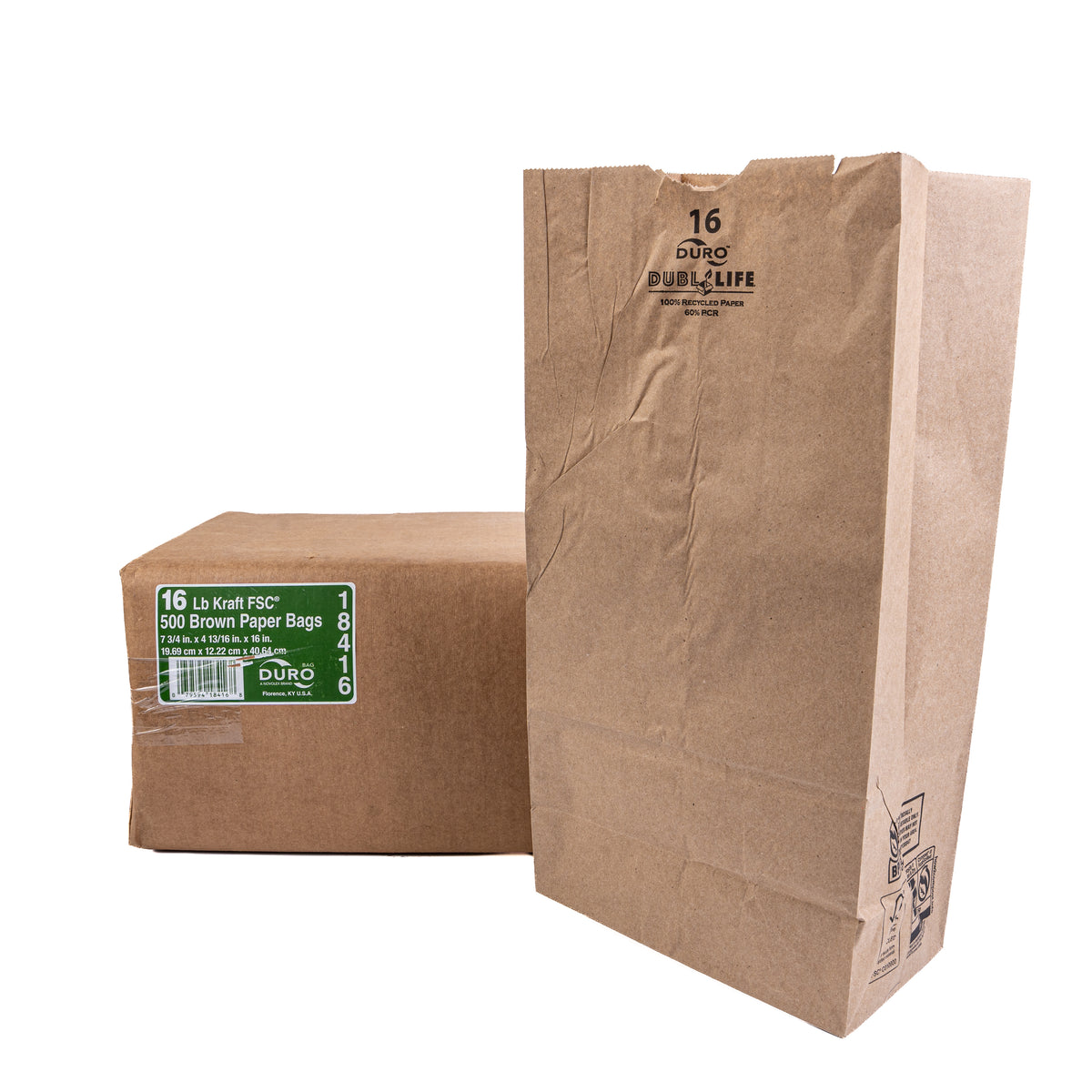 Duro 16 LB Kraft FSC Brown Paper Bags 500 18416