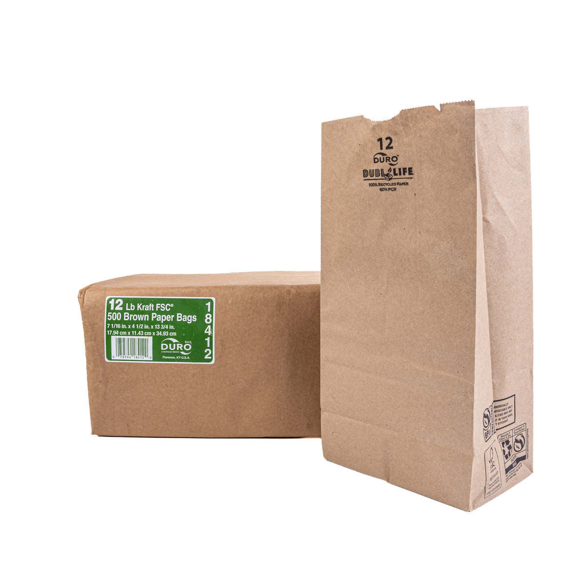 Duro 12 LB Kraft FSC Brown Paper Bags 500 18412
