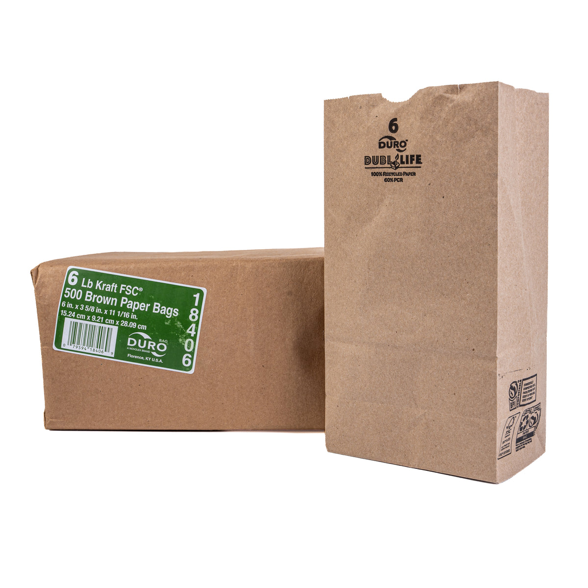 Duro 6 LB Kraft FSC Brown Paper Bags 500 18406