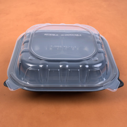 9x9 3 Comp Black Bottom Clear Lid (Container De Plastico Anchor)-100